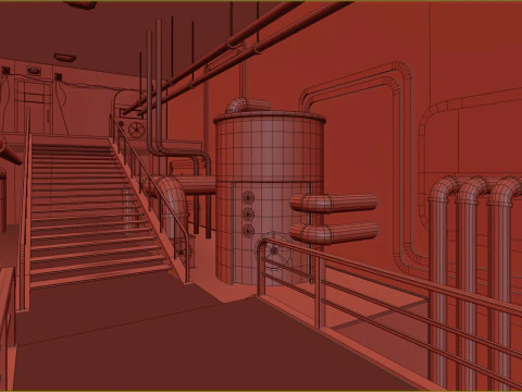 Rusty plumbing basement with pipes 3D Model