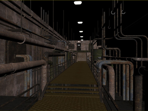 Rusty plumbing basement with pipes 3D Model