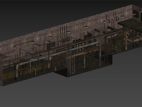 Rusty plumbing basement with pipes 3D Model