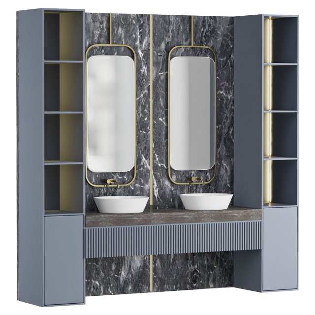 PA furniture luxury double basin vanity sink PVC storage bathroom cabinet 3D Model .c4d .max .obj .3ds .fbx .stl .blend 
