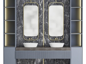 PA furniture luxury double basin vanity sink PVC storage bathroom cabinet 3D Model