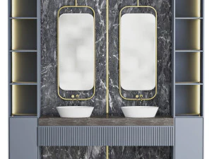 PA furniture luxury double basin vanity sink PVC storage bathroom cabinet 3D Model