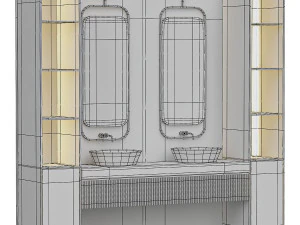 PA furniture luxury double basin vanity sink PVC storage bathroom cabinet 3D Model