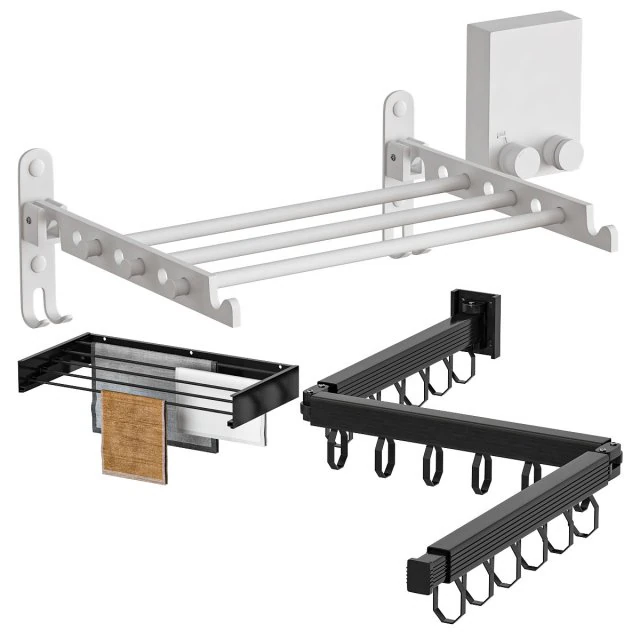 Wall Mounted Clothes Hanger Rack Set 3D Model .c4d .max .obj .3ds .fbx .stl .blend