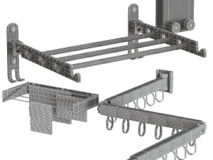 Wall Mounted Clothes Hanger Rack Set 3D Model