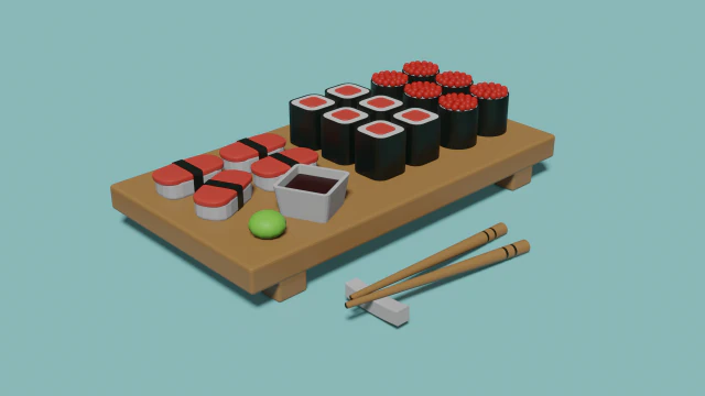 Set of sushi and rols 3D Model .c4d .max .obj .3ds .fbx .stl .blend