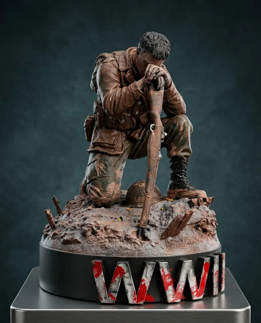 WWII American Soldier Memorial Diorama STL 3D Print Model .c4d .max .obj .3ds .fbx .stl .blend 