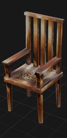Gold themed patterned wooden chair Model 3D .c4d .max .obj .3ds .fbx .stl .blend 