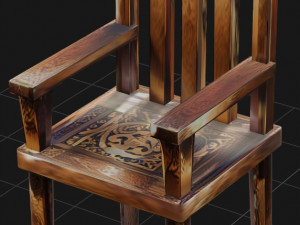 Gold themed patterned wooden chair 3D Model
