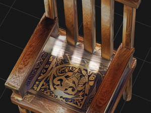 Gold themed patterned wooden chair Model 3D