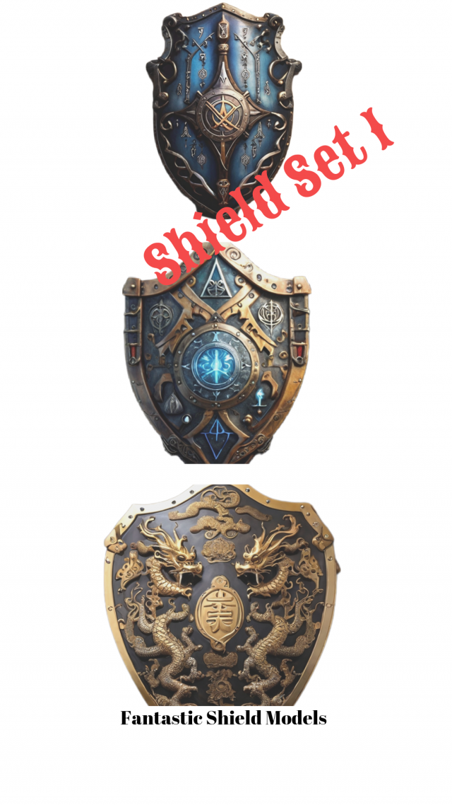Shield Set - Set containing 5 different shield models Shield Koleksion 1 3D Model .c4d .max .obj .3ds .fbx .stl .blend 