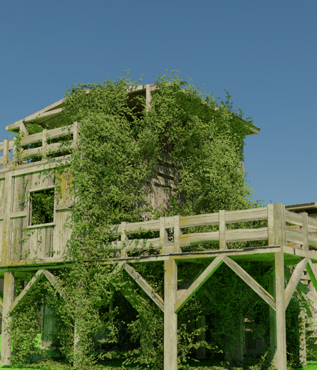Old wooden house with ivy and moss genrateres 3D Модель .c4d .max .obj .3ds .fbx .stl .blend 