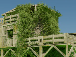 Old wooden house with ivy and moss genrateres 3D Model