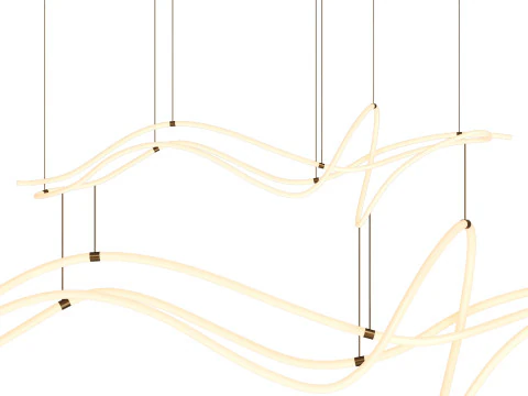 现代定制线性 LED 吊灯 3D 模型