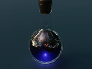 Espacio en botella animado. Modelo 3D