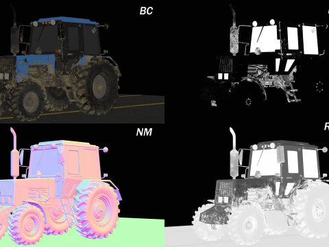Tractor Belarus 1221 Game Ready PBR Texture Asset 3D Model