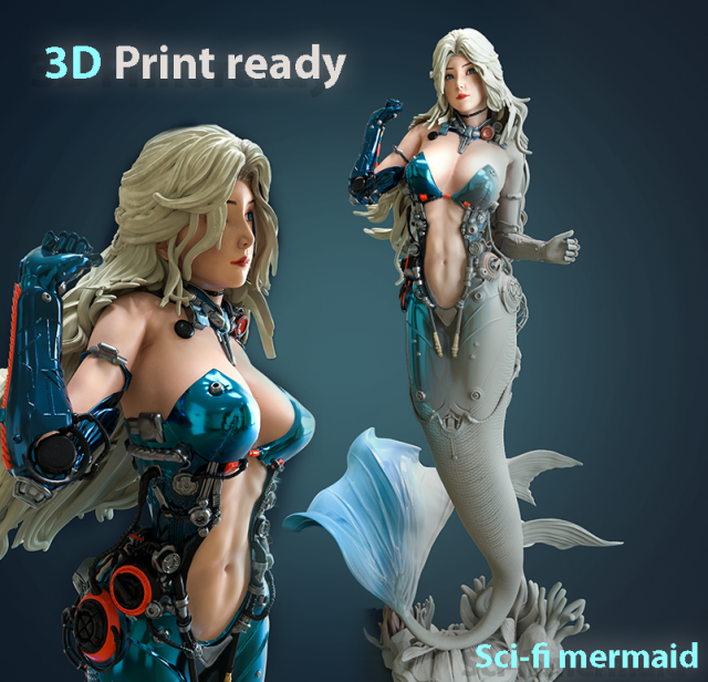 Sci-FI Mermaid - 3D print ready 3D print model 3D Baskı Modeli .c4d .max .obj .3ds .fbx .stl .blend 