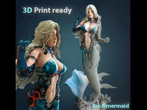 Sci-FI Mermaid - 3D print ready 3D print model Model do druku 3D