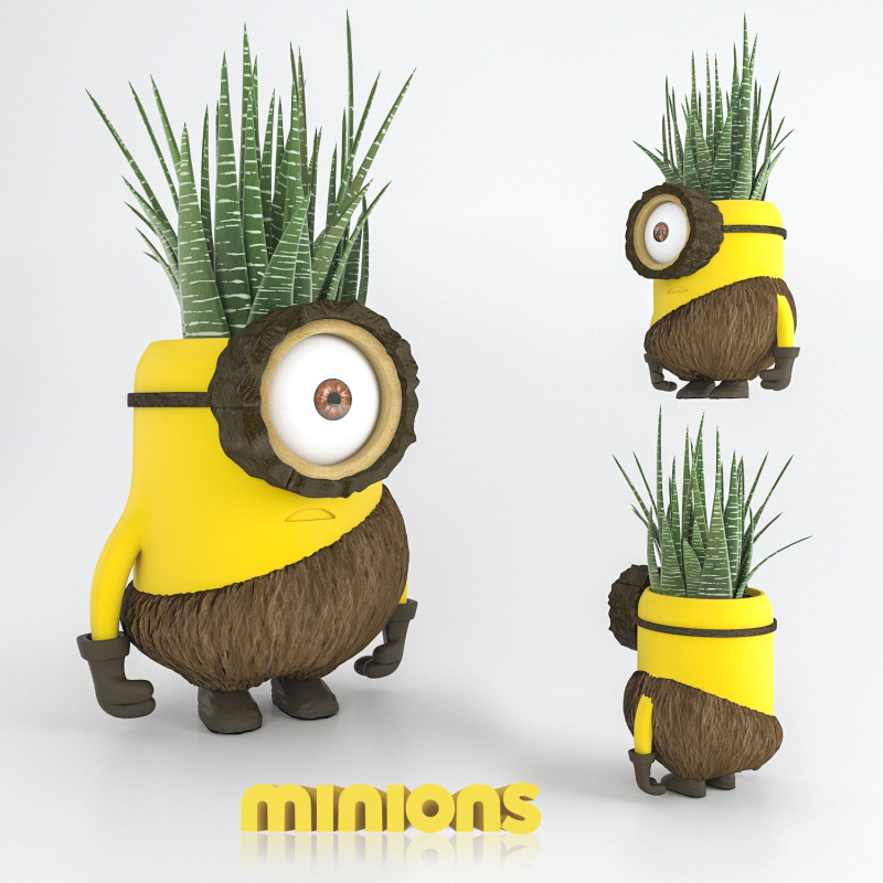 Minion flower pot 3D Model .c4d .max .obj .3ds .fbx .stl .blend
