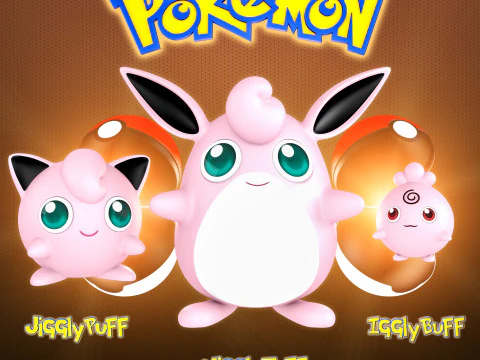Pokemon Igglybuff Jigglypuff Wigglytuff 3D Model