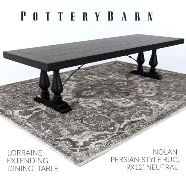 Pottery Barn LORRAINE DINING TABLE NOLAN PERSIAN-STYLE RUG 3D Model .c4d .max .obj .3ds .fbx .stl .blend 