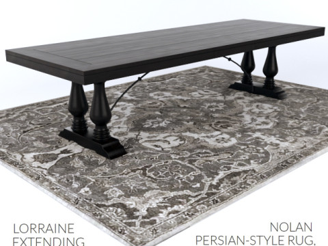 Pottery Barn LORRAINE DINING TABLE NOLAN PERSIAN-STYLE RUG 3D Model