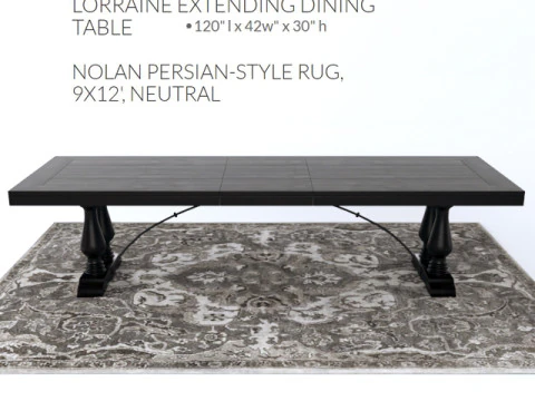 Pottery Barn LORRAINE DINING TABLE NOLAN PERSIAN-STYLE RUG 3D Model