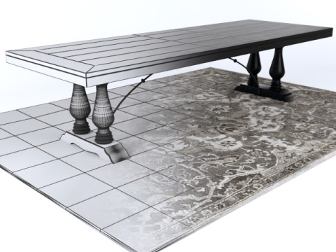 Pottery Barn LORRAINE ОБЕДЕННЫЙ СТОЛ НОЛАН КОВЕР В ПЕРСИДСКОМ СТИЛЕ 3D Модель