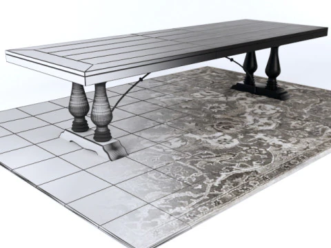 Pottery Barn LORRAINE DINING TABLE NOLAN PERSIAN-STYLE RUG 3D Model