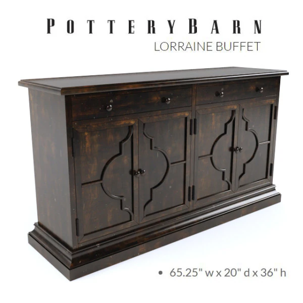 Pottery Barn LORRAINE BUFFET 3D Model .c4d .max .obj .3ds .fbx .stl .blend 