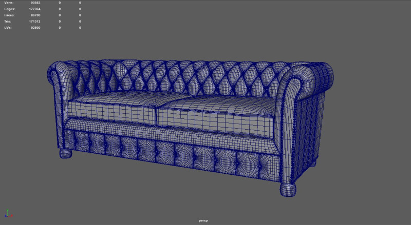 ChesterfieldSofa Two Seater Modèle 3D .c4d .max .obj .3ds .fbx .stl .blend 