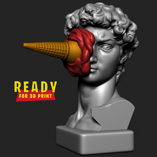 DAVID WITH ICE CREAM STATUE 3D प्रिंट मॉडल .c4d .max .obj .3ds .fbx .stl .blend 