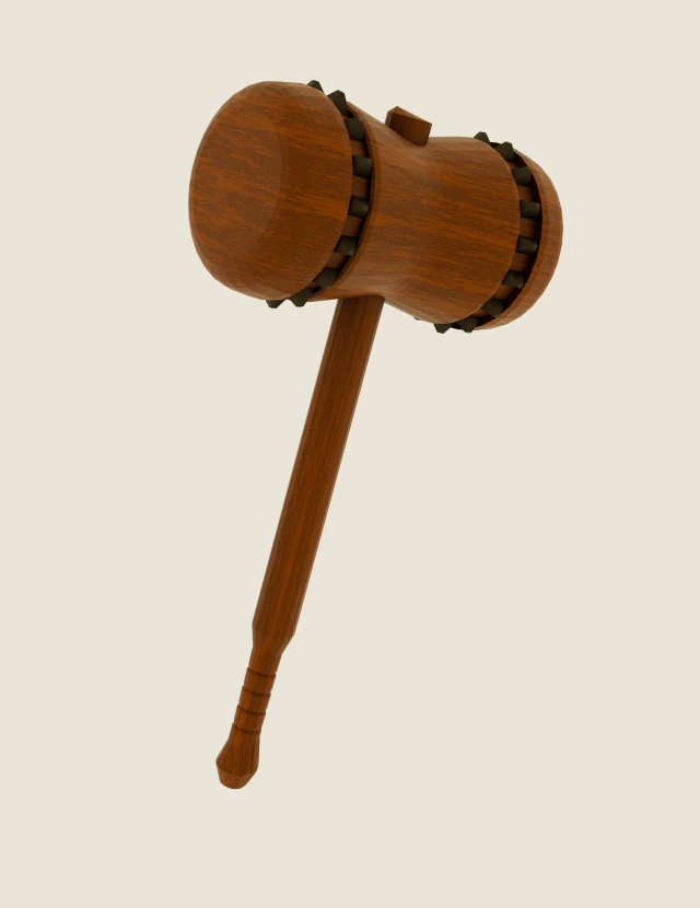 Simple Wooden Hammer 3D Model .c4d .max .obj .3ds .fbx .stl .blend