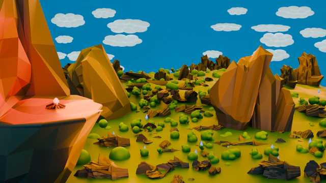 Stylized Landscape Lowpoly 3D Model .c4d .max .obj .3ds .fbx .stl .blend 