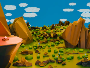 Gestileerd landschap Lowpoly 3D Model