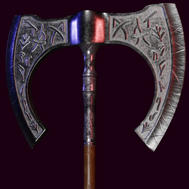 Double Axe 3D game-ready ancient weapon Model 3D .c4d .max .obj .3ds .fbx .stl .blend 