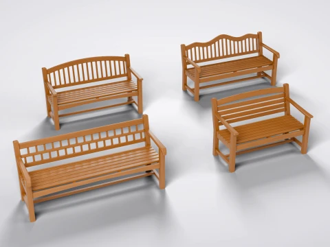 Classic English Teak Garden Bench Pack - 4 Game-Ready Benches 3D Model