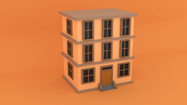 Stylized Low Poly Building 3D Model .c4d .max .obj .3ds .fbx .stl .blend 