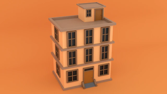 Stilisiertes Low-Poly-Geb&auml;ude 3D Modell .c4d .max .obj .3ds .fbx .stl .blend 