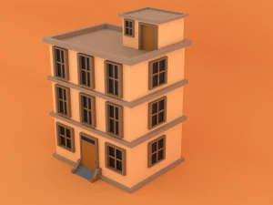 Stilisiertes Low-Poly-Geb&auml;ude 3D Modell