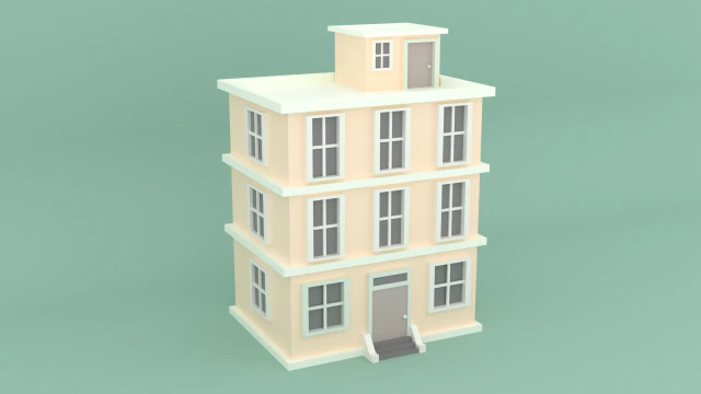 Stylized Low Poly Building 3D Model .c4d .max .obj .3ds .fbx .stl .blend