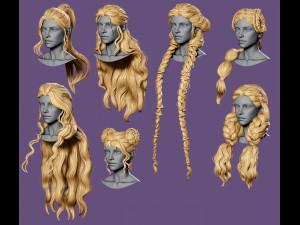 7 Fantasy female hairstyles 3D-Modell