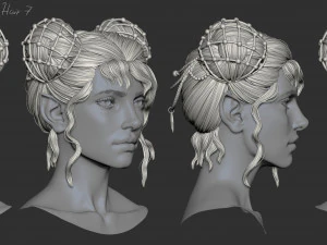 7 Fantasy female hairstyles 3D Model