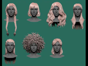 7 моделей женских волос 3D Модель