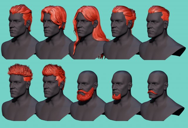 Male hair and beard models Modelo 3D .c4d .max .obj .3ds .fbx .stl .blend 