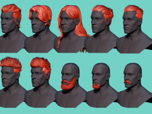 Male hair and beard models 3D Model