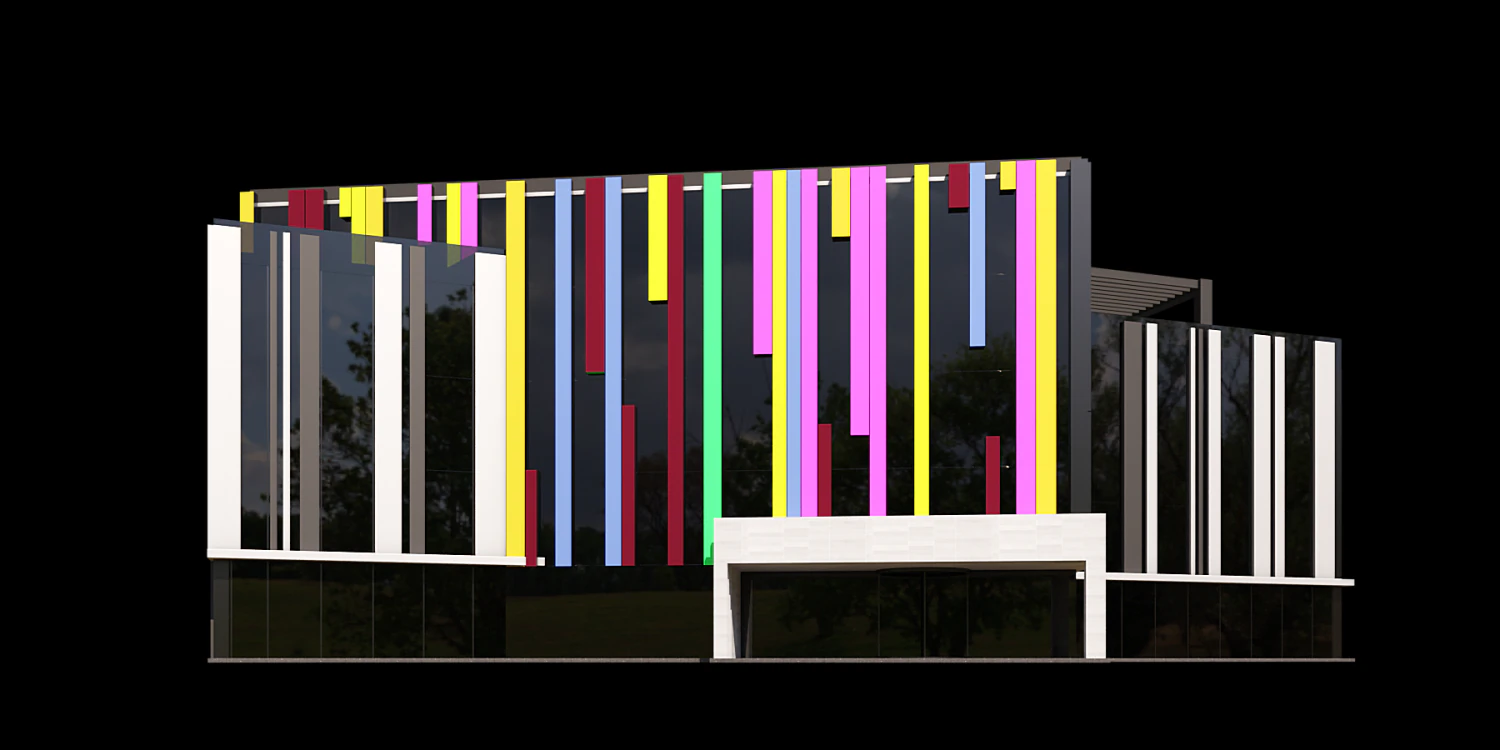 Office Building With Colored Facade Panels 3D Model .c4d .max .obj .3ds .fbx .stl .blend