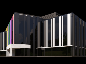 Office Building With Colored Facade Panels Modello 3D
