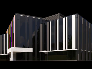 Office Building With Colored Facade Panels 3D Model