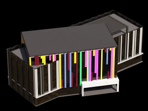 Office Building With Colored Facade Panels 3D Model